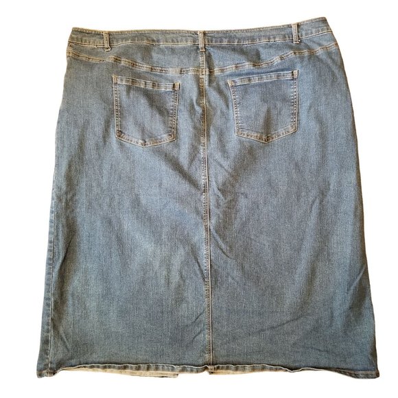 Woman Within 30W Blue Jean Denim Skirt Modest Front Slit - Picture 2 of 4